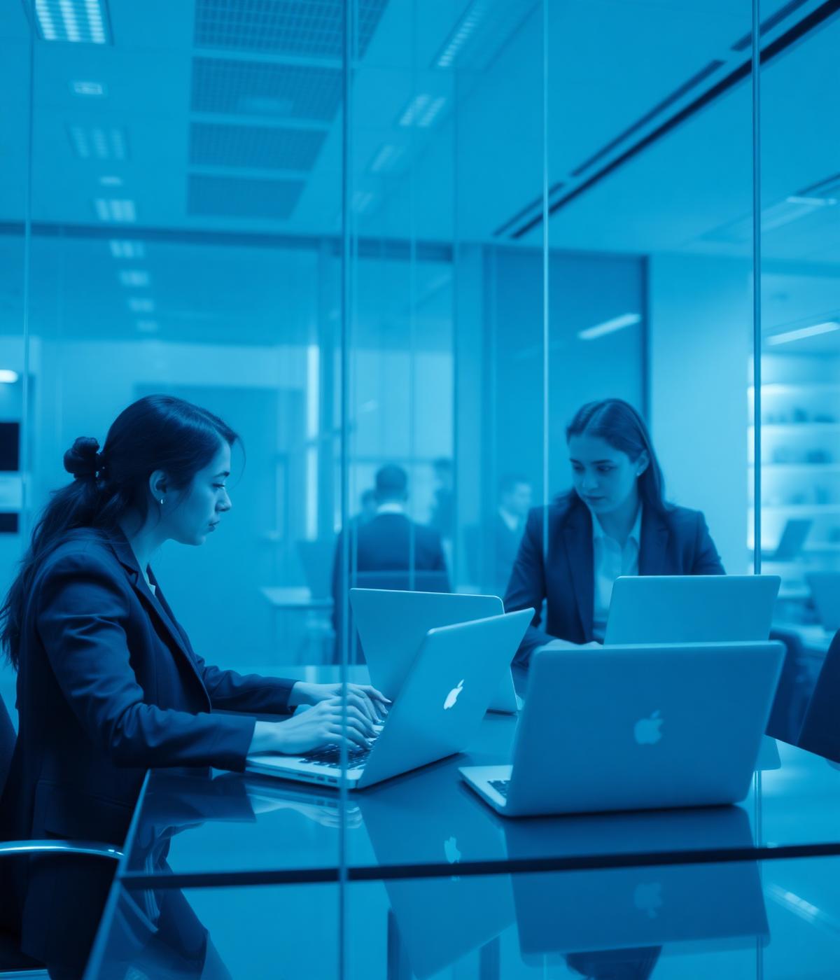 Equipe jurídica corporativa trabalhando com tecnologia